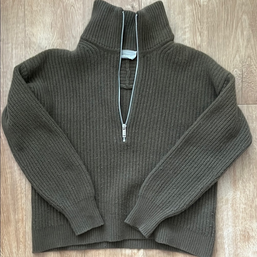 Everlane Olive Green/Brown Half-Zip Women's Sweater